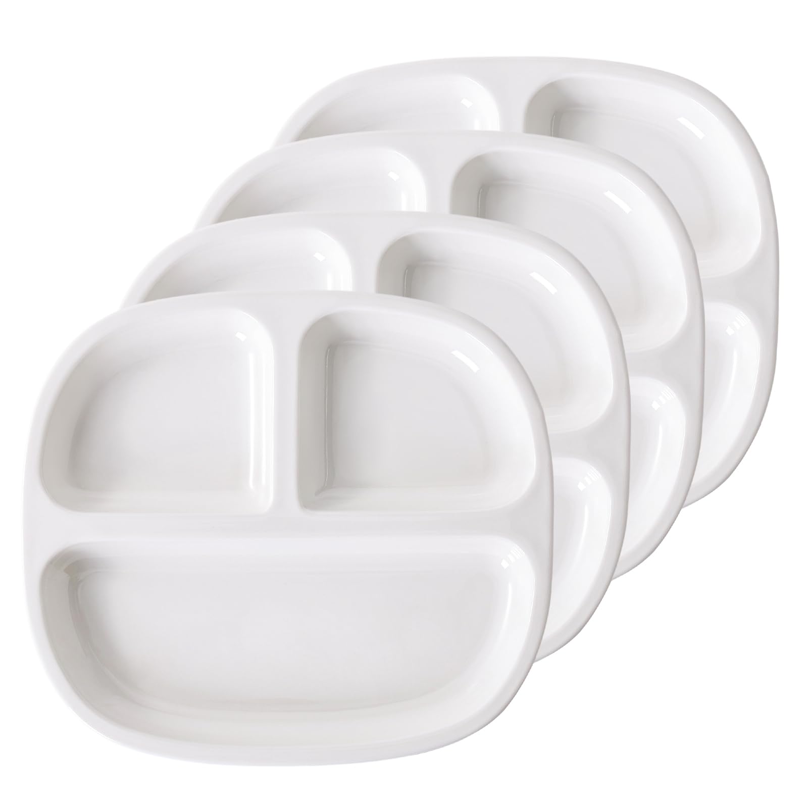 Photo 1 of 8.58" Square Ceramic Divided Plates - 4 Pack, Portion Control Plate for Rational Eating, White Dinner Plates, 3 Compartment Dinner Diet Plates for Kids Adults, Microwave, Dishwasher Safe