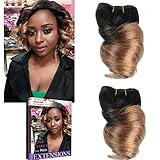 Emmet 8Inch Brazilian Loose Wave Spring Curly Hair Weaves for Bob Wave 2pcs/Lot 50g/pc 100% Human Hair Bob Wave Weft, with Hair Care Ebook (1B/27)