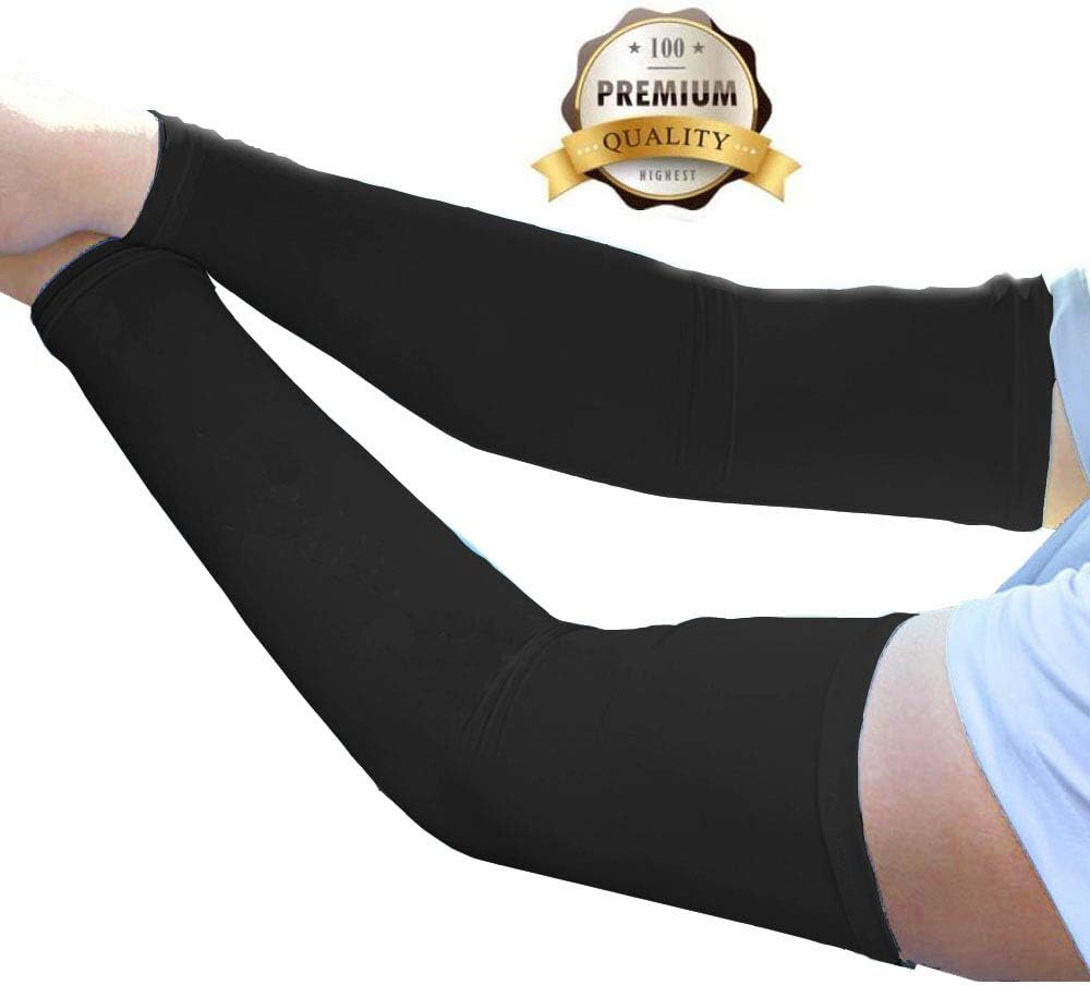 JueDi Sun Sleeves Cool Ice Long Large Arm Sleeves UV Protection for Youth&Adult Men&Women Outdoor Sports Golf Cycling Driving Gardening Fishing Running SPF50+ 1Pair White/Black/Blue/Gray(M/L/XL)