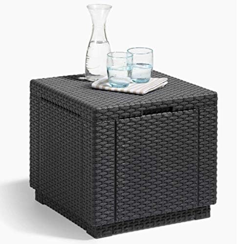 Allibert Jardin Table Cube Imitation Rotin Tresse Avec Rangement