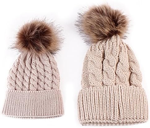 Parent-child Hat, METFIT Mother &amp; Baby Daughter/Son Winter Warm Family Wool Knitted Hat (Khaki)