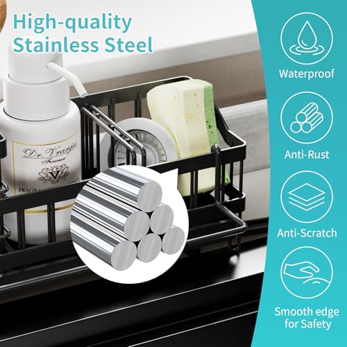 iHomara Kitchen Sink Organiser, Sponge Holder, Sink Organiser, Stainless Steel, Washing Up Liquid Holder, Sink Caddy Kitchen Organiser, Kitchen Organisation, Sink, Sink Utensils Storage