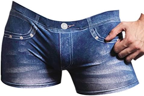 MNBS Men Cotton Bamboo Fiber Shorts Fake Jean Legging Boxer Briefs Sexy Underwear Blue,Medium
