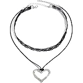 MQNP Layered Heart Choker Necklace for Women Cute Black Lace with Heart Pendant Necklace Adjustable Goth Y2K accessories