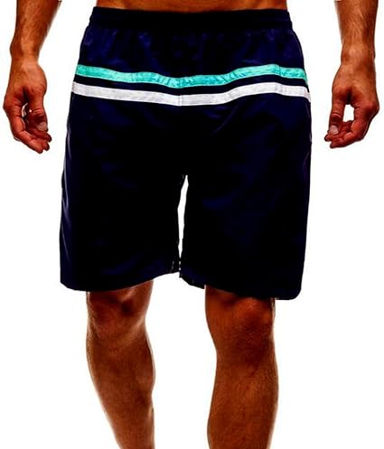 Lenfesh Summer Swimming Trunks Multicolor Men Casual Splice Stripe