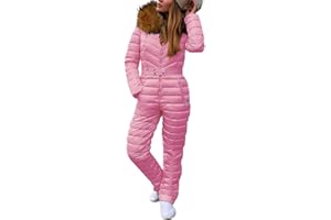 Cicy Bell Womens One Piece Ski Suits Winter Outdoor Sports Jumpsuit Fur Collar Coat Windproof Waterproof Hooded Snowsuit