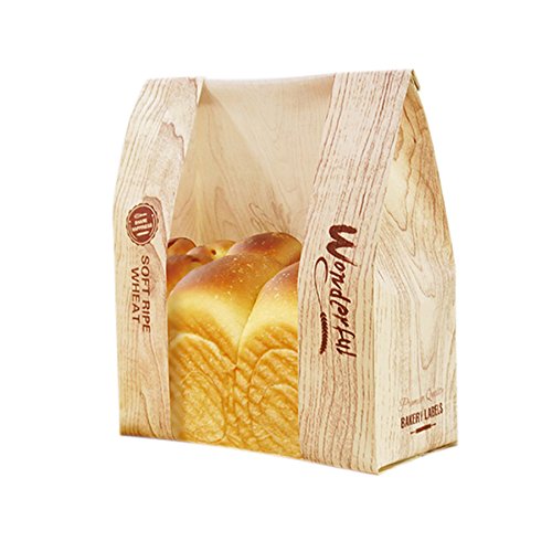 Pack of 30 Paper Bread Loaf Bag Kraft Food Packaging Storage Bakery Bag with Front Window, Label Seal sticker included (Style-4)