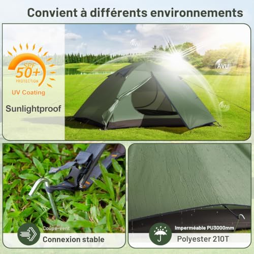 Forceatt 2 Person Camping Tent, Waterproof Ultra Light Small Volume, Portable Dome Tent Quick Assembly for Hiking, Camping, Excursion and Outdoor