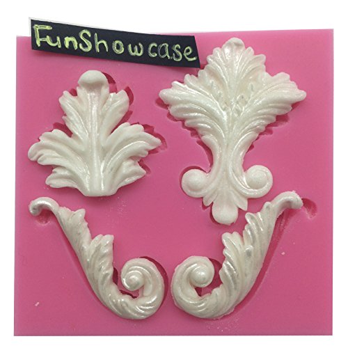 Funshowcase 4 Cavity Vintage Curlicue Lace and Scroll Silicone Mold for Cake Border Cupcake Topper Decoration, Sugar paste, Chocolate, Fondant, Resin, Polymer Clay Projects