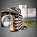4 Panel Wall Art Old Vintage Truck On The Prairie Painting Pictures Print On Canvas Car The Picture for Home Modern Decoration Piece (Stretched by Wooden Frame,Ready to Hang)