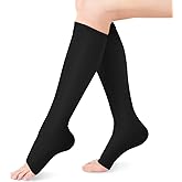 Compression Socks for Men Women, Open Toe Flight Compression Stockings, 20-30 mmHg Graduated Support Calf Compression Sleeves for Pregnancy Travel Work Varicose Veins(M-Black)