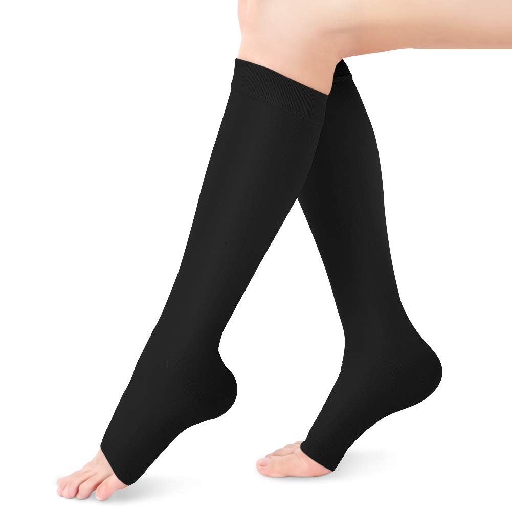 Open Toe Compression Socks for Women Men, 1 Pair Knee High Compression Stockings, Compression Sleeves for Varicose Vein Swelling Edema Flight Pregnancy Travel Work