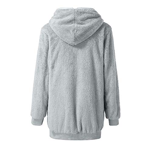 Sunhusing Women's Winter Fluffy Double-Face Fleece Zip Pullover Fashion Hoodie Warm Jacket (XL, Gray)