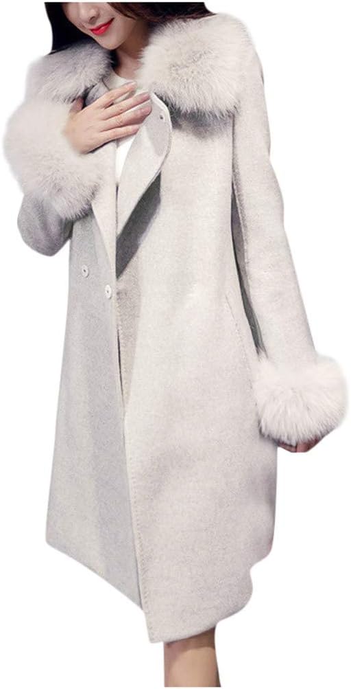 Lavany Abrigos de lana para mujer, piel sintética, cuello abatible con