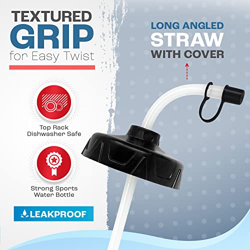 50 Strong 1 Liter Water Bottle with Straw Hockey Water Bottle with