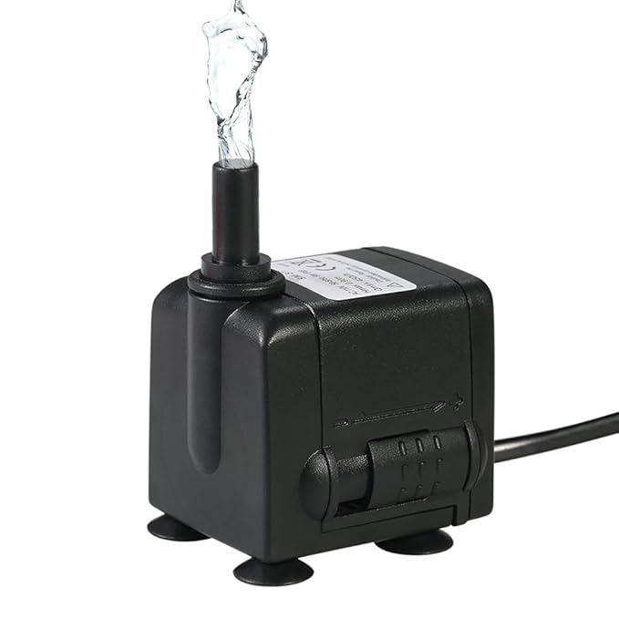 Decdeal 450L/H 6W Tauchpumpe Aquarium Pumpe Wasserpumpe mit 2 Düsen und 4 Saugnäpfe für Brunnen Aquarium