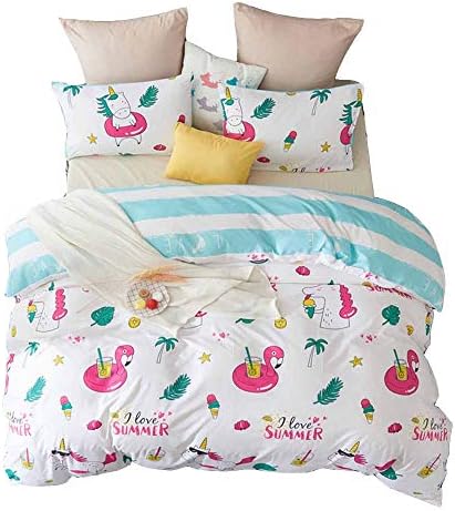 YOMIMAX 3 Pieces Unicorn Bed Set Queen Microfiber Colorful Duvet Cover Queen No Comforter(Queen,White)