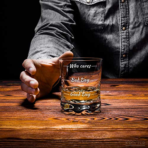 Froster Whiskyglas Who Cares, Stimmungglas, guter Tag schlechter Tag Glas, lustiges Geschenk für Männer, 300 ml – Bild 5