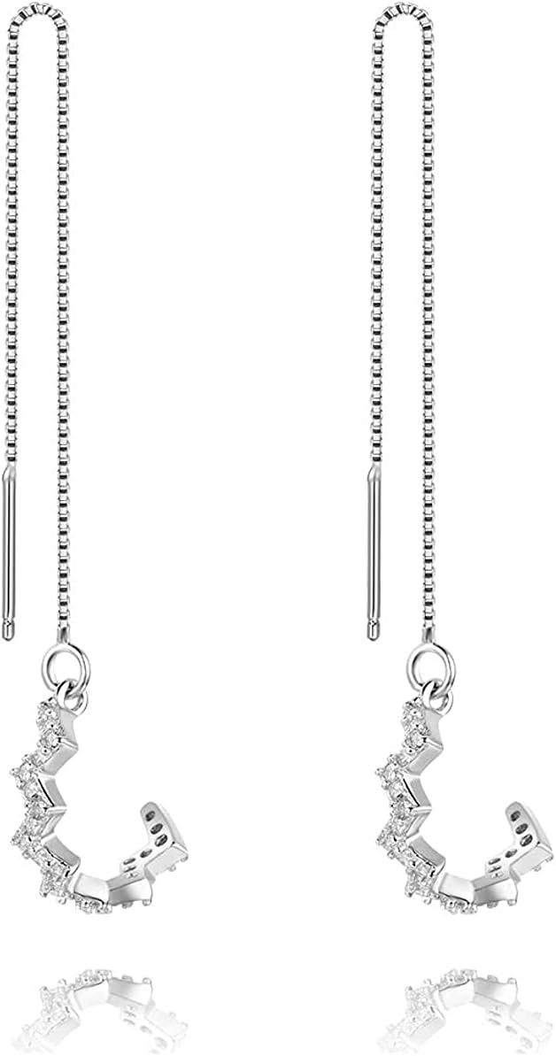 MSECVOI925 Sterling Silver Wave Cuff Earrings Wrap Tassel Earrings for Women Threader Earrings Chain