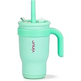 VINUR Kids 14 oz Tumbler with Handle and Straw Lid - Leak Resistant-Reusable Stainless Steel Insulated Tumbler Mug with Rubber Base-Cup Holder Friendly, Teal