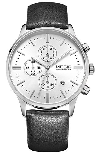 Voeons men s casual wrist watch silver white chronograp…