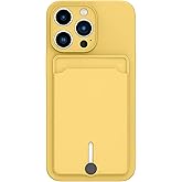JIATAY for iPhone 16 Pro Phone Case with Card Holder [Slim + Protective] Silicone Phone Case iPhone 16 Pro Wallet Case for Women Men (Yellow)