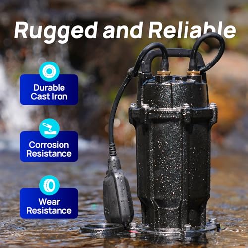 Aquastrong 1 HP Sewage Grinder Pump, 4200 GPH Sewage Pump 2 inch Discharge, Cast Iron Sump Pump Submersible with Auto Float Switch for Basement Sump Basin and Sewage Well, Black