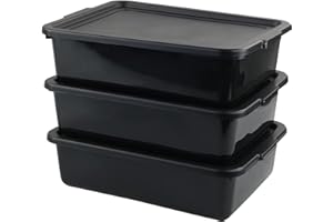 Xyskin Plastic Storage Utility Bus Tote with Lid, Restaurant Commercial Bus Box, 3 Packs, Black