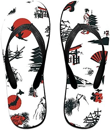 Multicolored Men Women Sandals Japanese Symbol Flip Flops Beach Slipper For Indoor Outdoor
