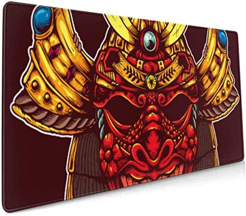 Long Mousepad (35.5x15.8in) Samurai Head Dragon Skull Mask Drawing Desk Pad Keyboard Mat, Non-Slip Base, Water-Resistant, for Work & Gaming, Office &