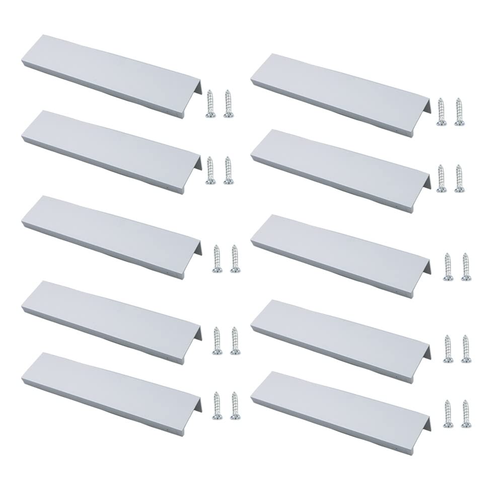 JNRFTY 10Pcs Mount Finger Edge Pull,Hidden Drawer Pulls,Aluminum Hidden Handle Concealed Tab Pulls for Home Kitchen Door Drawer Cabinet (Sliver,120mm Total Length) — image 1
