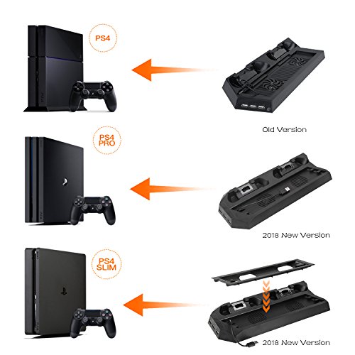 PS4 Slim / PS4 Pro Vertical Stand Charger with Cooling Fans Dual Controllers Charging Station, USB HUB for Sony PlayStation 4 Slim / Pro Game Console Dualshock4 BEDEE Upgraded ( Not for Regular PS4)