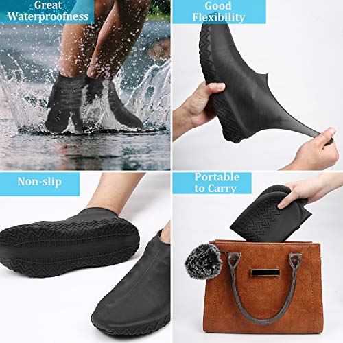 AOGUERBE Waterproof Silicone Boot and Shoe Covers, Reusable Rubber Shoe Protectors Men/Women Covers for Shoes Rain Silicone Protector for Outdoor/Indoor/Walking Non Slip Stretchable (Large, Black)