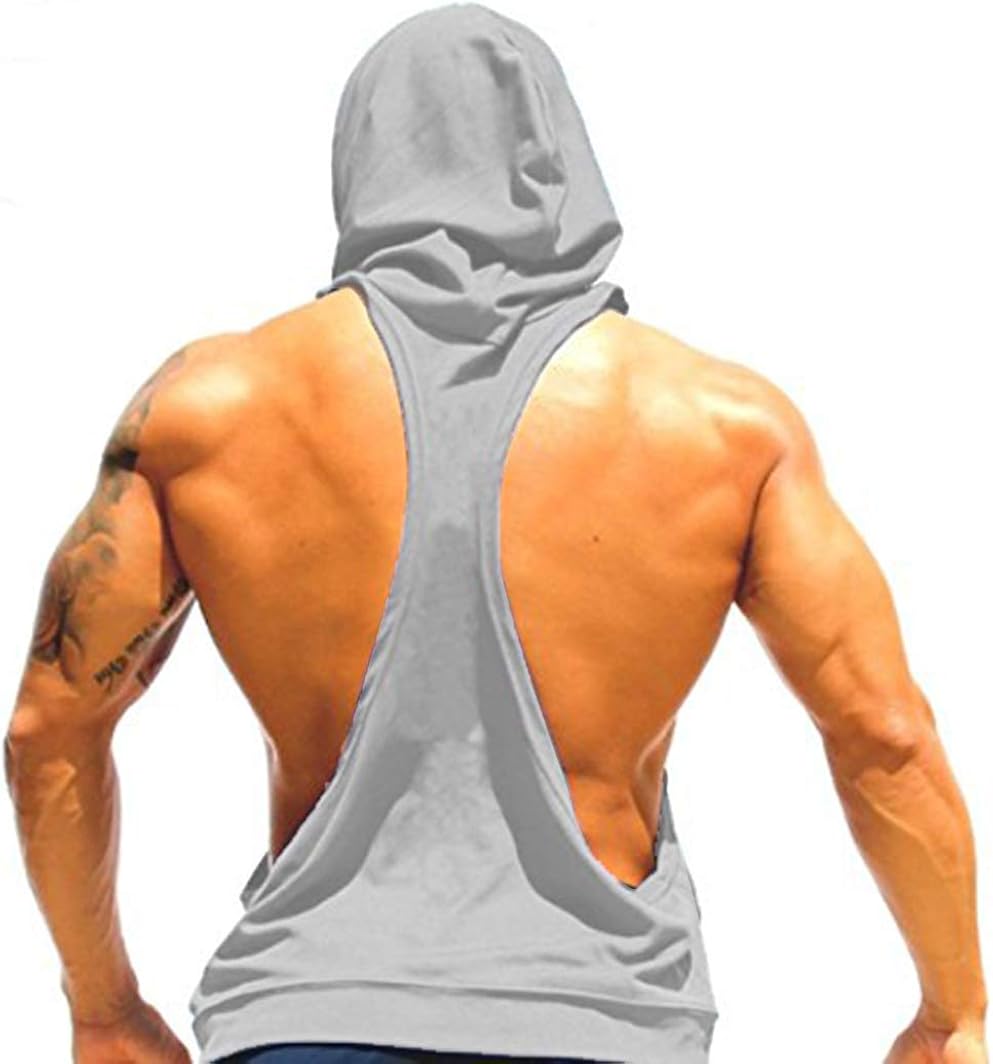 Panegy Men's Tank Top Hooded Pure Color Sleeveless Workout Fitness Pullover Sports T-Shirt: Clothing