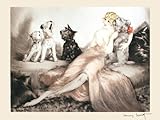 Fashion Blonde Lady Beauty Singing with Cairn Terrier and Fox Terriers Dogs by Louis Icart Toulouse France French Artist 12