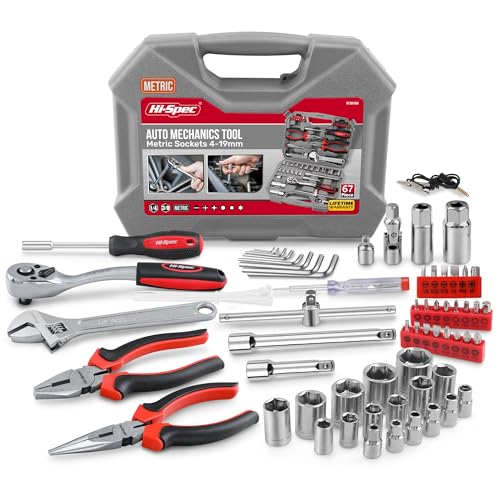 Hi-Spec Juego de Herramientas para Mecánica Automotriz de 67 Piezas. Herramientas Manuales de Bricolaje para Reparación y Mantenimiento de Automóviles, Bicicletas, y Motos. con Maletin de Transporte