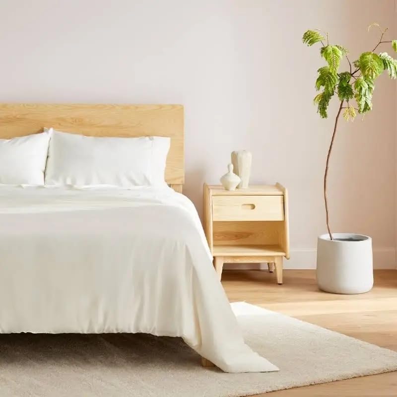 Waterlily 100% Eucalyptus Tencel Lyocell Bedding Set 4 pcs Duvet Cover Flat Sheet Pillowcases Double King Size Vegan Silk Organic Natural Softer than Bamboo Luxury Bed Linen (Ivory, King)