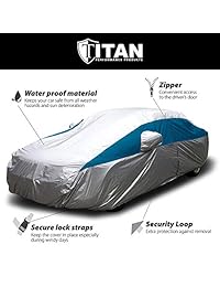 Funda para auto liviana Titan (plateada con azul Bondi)   Cubierta impermeable al aire libre para Camry y más   Mide 200 pulgadas, viene con un cable de 7 pies y una cerradura, cuenta con una abertura con cremallera en el lado del conductor