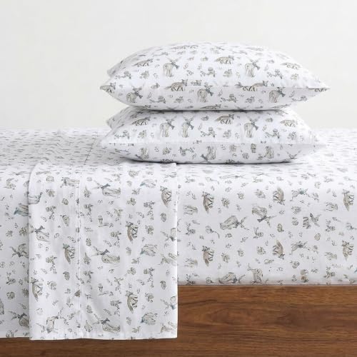 Eddie Bauer - Full Sheet Set, Warm Breathable Cotton Flannel Bedding with Deep Pockets, Brushed for Extra Softness, Cozy Home Decor, Oeko-Tex Certified (Woodland Friends, Full)