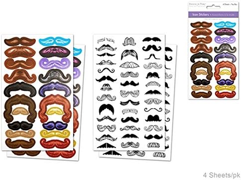 Forever in Time Trendy Icons Paper Craft Sticker Sheets, Moustache Medley, Pack of 4
