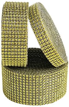 USIX 3/4/6/8/10/12 Rows Artificial Sparkling Glitter Rhinestone Diamond Mesh Ribbon Webbing Wrap for DIY Arts Craft Sewing Wedding Bouquet Cake Birthday Party Decor(Lemon,4 Rows-2cm/0.78")