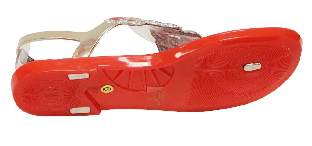 Forever Fairy-25 Women's floral golden crystal thong adjustable ankle strap summer color rubber sole sandals Red 8 - Image 3