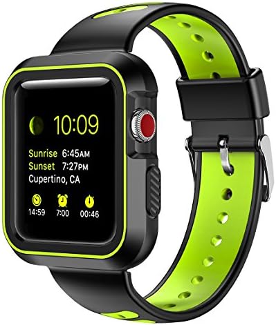 Spessn for Apple Watch Band and Case 38mm, Soft Silicone iWatch Strap Waterproof Sport Replacement Wristband and Protective Case for Apple Watch 38mm Series 1 2 3
