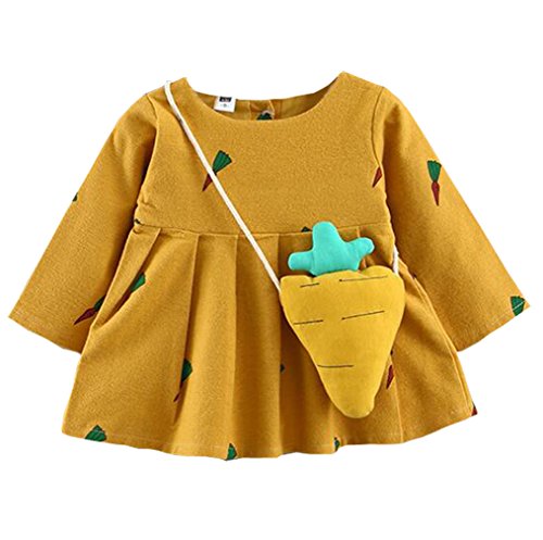 Baby Girls Radish Pattern Style Long Sleeve Princess Flower Dress (Yellow, 6M)