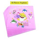 Pink Cute Shark Napkins For Baby Shark Theme Party - Girls Birthday,Girls Baby Shower and Gender Reveal - 40Pcs Pink Cute Shark Napkins For Best Girls Party Supplies