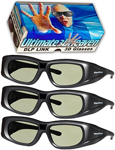 DLP LINK 144 Hz 3 PACK Ultra-Clear HD 3D Active Rechargeable Shutter Glasses for All 3D DLP Projectors - Optoma, Dell, Mitsubishi, Samsung, Acer, BenQ, Vivitek, NEC, Sharp, ViewSonic & Endless Others!