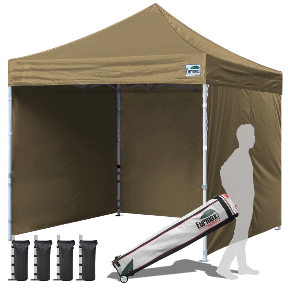 Photo 1 of ***POLES ARE BENT, SOLD FOR PARTS, NO RETURNS***
Eurmax USA 10'x10' Pop-up Canopy Tent Commercial Instant Canopies with 4 Removable Zipper End Side Walls and Roller Bag, Bonus 4 SandBags(Khaki)