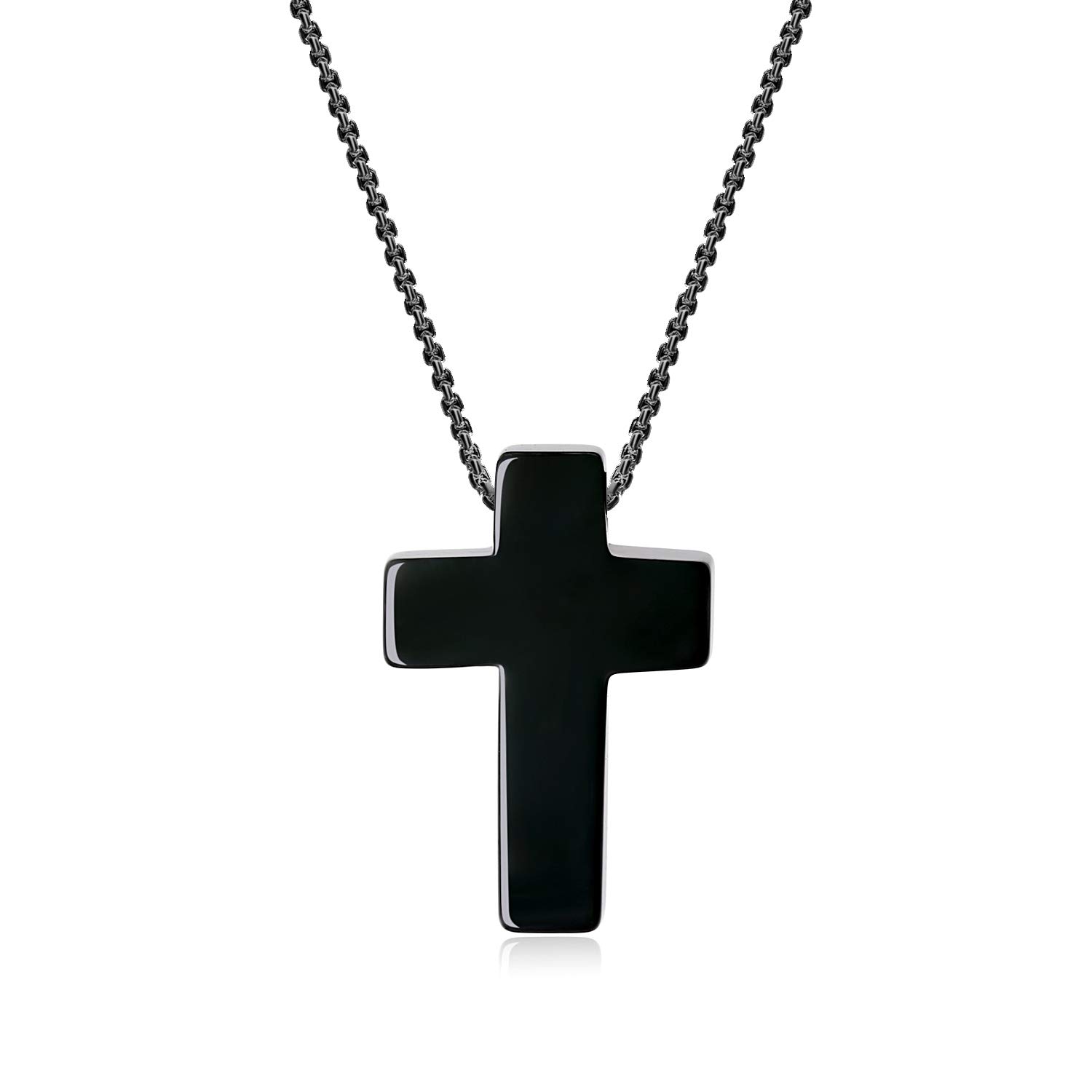 COAI Black Obsidian Necklace, Stainless Steel Chain Cross Necklace for Men Women 50cm