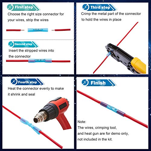 GBAuto Blue Heat Shrink Butt Connectors 16-14 Gauge-Insulated Waterproof Electrical Connectors Wire Terminals Marine Automotive Crimp-Butt Splice Connectors - 200PCS