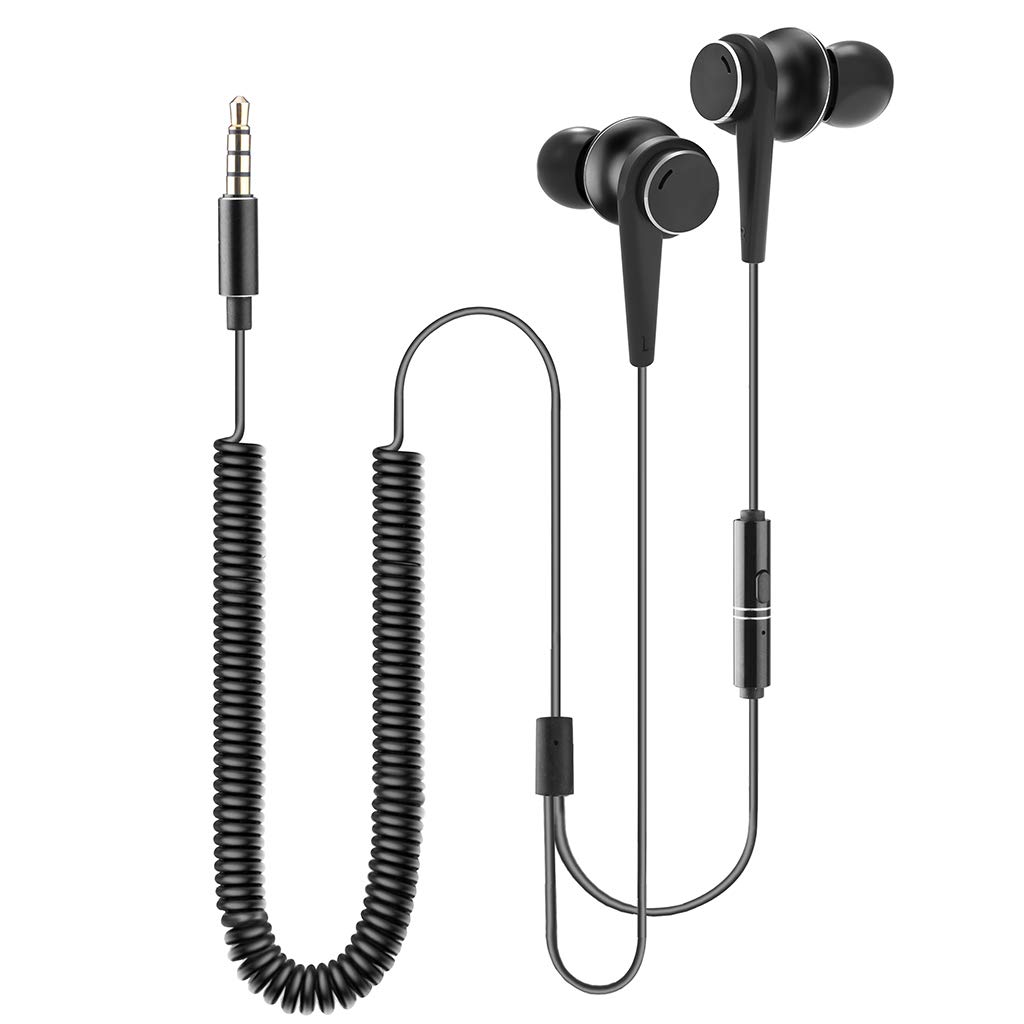 Avantree Long Cord Headphones for TV PC, 12ft / 3.5mm Extension Cable Earbuds Earphones, 3.5mm Audio Output, Metal Stereo In-ear Wired Bass Headset with Spring Coil Wire - HF027